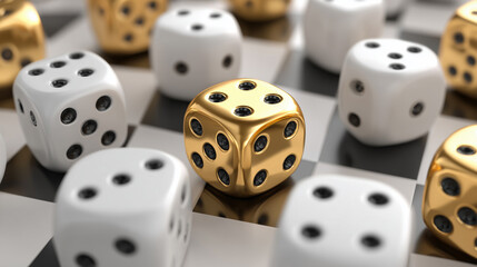 Eye-Catching Gold Dice on Checkerboard