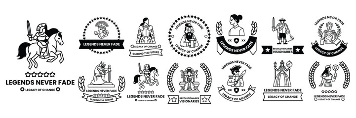 Set of illustrations in the concept of Historical figures in a line style