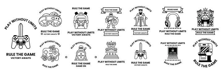 collection of badges with various themes including video games music