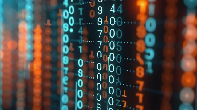 Futuristic Display of Glowing Digital Numbers and Data Streams Vibrant Technology and Innovation in Dynamic High Tech Atmosphere