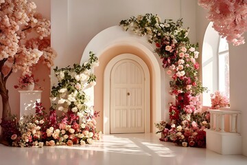wedding background with flowers generative AI