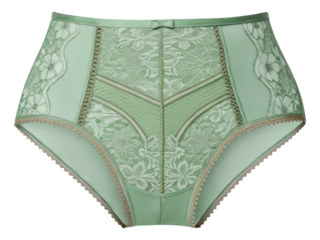 High waist light green panties with floral lace intricate design and scalloped edges for lingerie fashion and feminine appeal