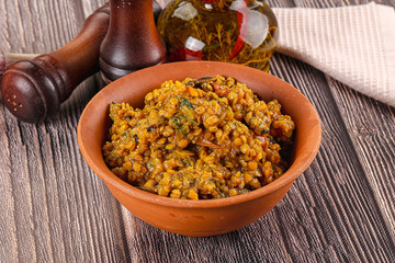 Vegan garnish - lentil with vegetables