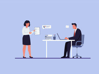 Businessman  employee performance monitoring, performance review, and rating system  vector illustration