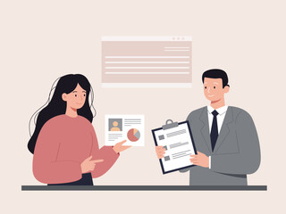 Employee performance review and rating system with an Employee  holding a  performance level sheet, vector  illustration