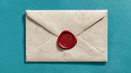 Beige Envelope with Red Sealing Wax on a Teal Background