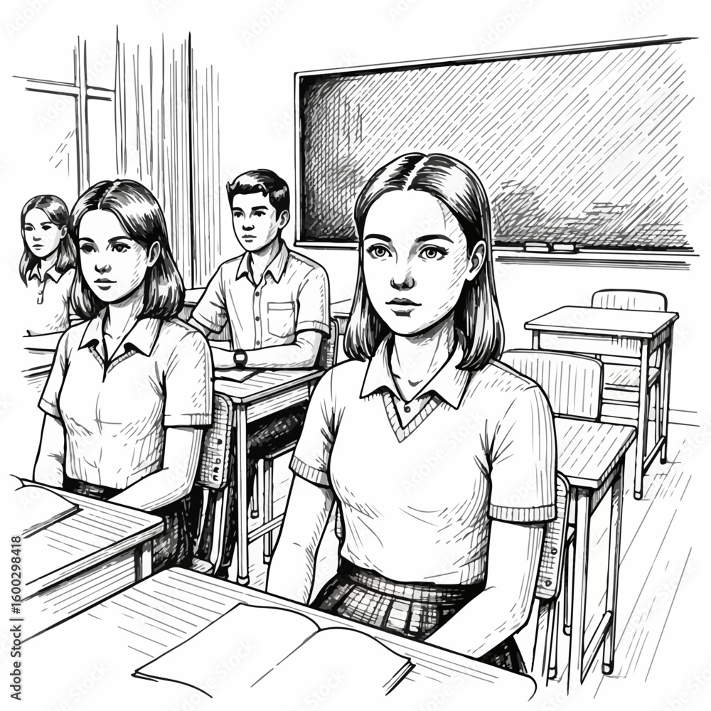 Aufkleber classroom scene with students attending university class. students are paying attention during unive