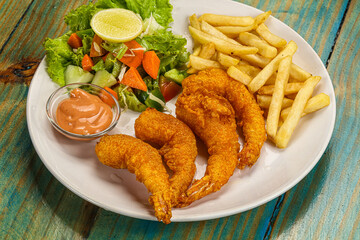 Golden fry prawns with french potato