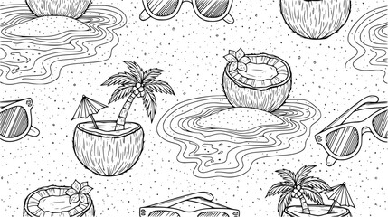 Tropical summer beach vibes with coconuts and sunglasses pattern