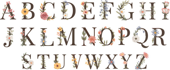 Whole Gold Green Floral Alphabet Set Collection vector