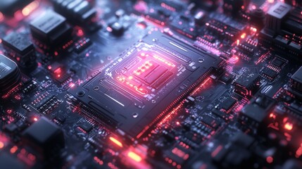 Obraz premium Circuit board with glowing processor (3)