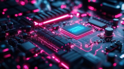 Obraz premium Circuit board with glowing components