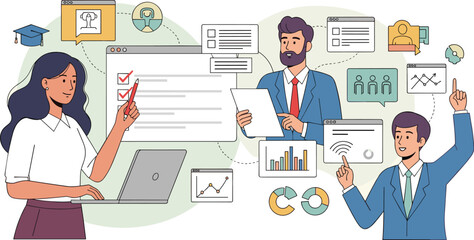 Business team strategizing and planning project tasks. Corporate teamwork, business communication, project management, process workflow