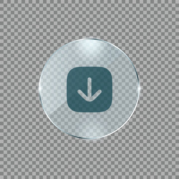Download arrow icon inside glossy circle isolated on transparent background for mobile app interface and ui navigation
