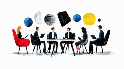 A diverse team of business professionals engages in a productive seminar meeting, collaborating on projects and utilizing technology around a modern conference table, showcasing