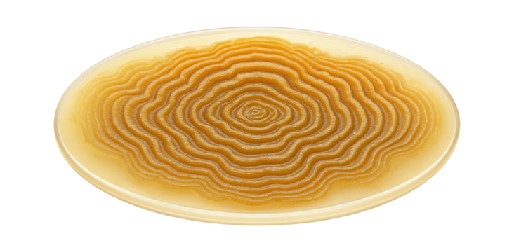 Bacterial colony exhibiting swarming pattern with concentric waves on agar