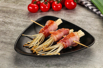 Grilled enoki mushroom with bacon