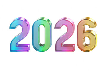 Vibrant 2026 New Year Design with Iridescent Coloring and Stunning Visual Appeal on transparent background