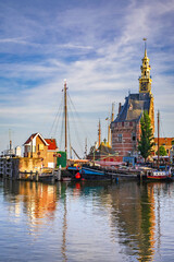 view of the village of Hoorn with boats