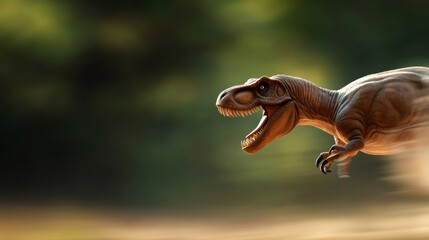 Fototapeta premium High-speed chase of Tyrannosaurus rex, blurred background, dust in the air, muscle motion visible