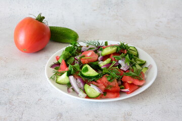 Fresh Tomato and Cucumber Salad with Herbs and red onion