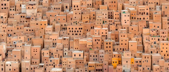 Dense cluster of brown buildings creates a textured urban cityscape.