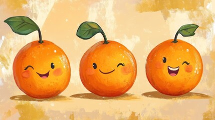 Orange personification, as long as a small character logo, cartoon graffiti style, 3-5 expressions, in line with the central theme of student growth, cute oil brush, orange is the main bodyï¼ŒPositive