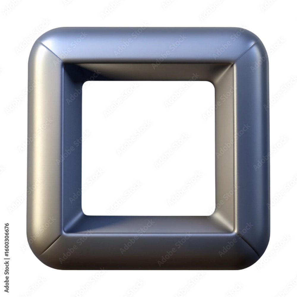 Fototapete 3d rendered shiny metallic square frame with rounded corners isolated on black background
