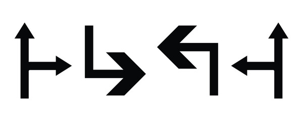 Driving direction Directional arrows on pavement symbolizing. direction of traffic on a black asphalt surface view, Arrows vector collection left right directional road sign icon with arrows pointing.