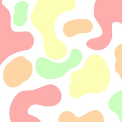 A bright and cheerful abstract background with pastel green, yellow, orange, and pink blobs creating a soft and modern organic design.