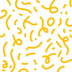 Yellow Abstract Line Seamless Pattern Vector. Abstract noodle pattern. Graphic spaghetti background with yellow ramen noodles. Isolated vector illustrations on white background. Italian pasta abstract