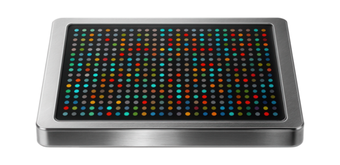 DNA microarray chip with a grid pattern of fluorescently labeled probes