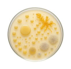 Agar plate with mixed bacterial cultures displaying varied colony morphologies