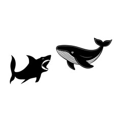 shark and whale icon vectors design