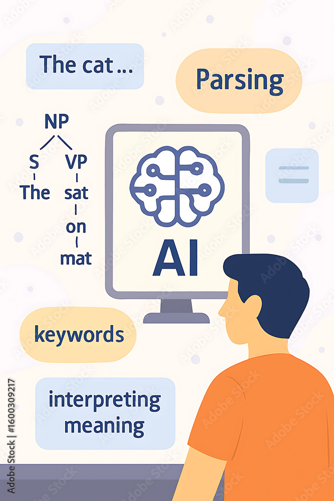 Aufkleber ai analyzes language structure and meaning, demonstrating natural language processing concepts.