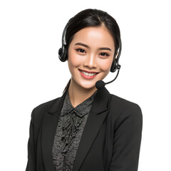 Professional Asian Call Center Agent with Headset – Transparent Background