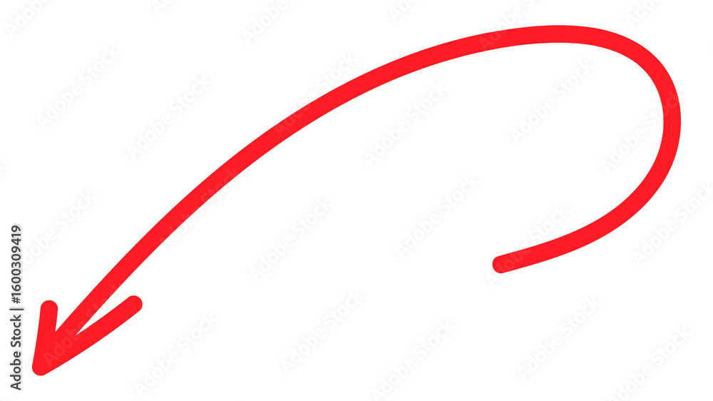 Aufkleber red curved arrow pointing down on transparent surface for circular directional flow