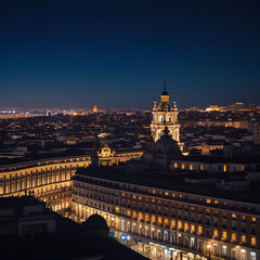cityscape silhouette of madrid at night