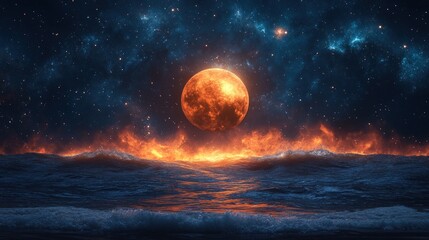 Fiery moon over a sea of flames