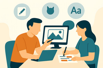 Team collaboration on digital content creation, brainstorming ideas and planning projects together effectively.