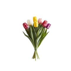 Bouquet of Red and Yellow Tulips Isolated on White Background