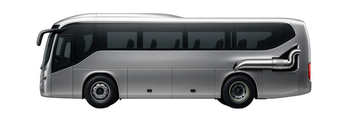 Low-emission bus with side-mounted exhaust and aerodynamic design