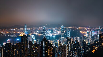 Obraz premium Urban Skyline Majesty: Breathtaking High-Rise Building Panoramas – Gleaming Glass Facades, Towering Steel Structures, Sunlit Skyline Silhouettes, and Sprawling City Views in Wide-Angle Photography for