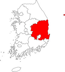 Map of Korea with Gyeongsangbuk Province highlighted, ideal for geographic, historical, and regional-specific projects.

