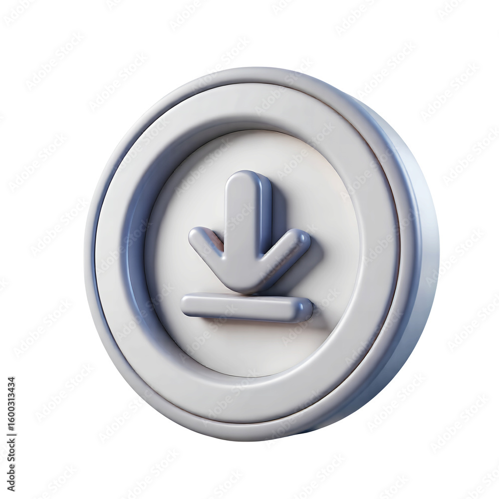 Poster a white download icon with an arrow pointing down inside of a white circle shape on transparent back