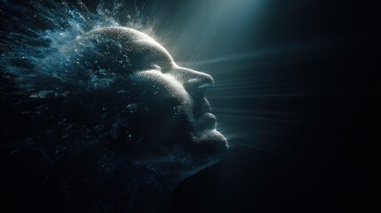 Immersion's Embrace: The face, immersed in water, a powerful composition expressing the depths of the human mind and spirit, with a captivating, atmospheric vibe.