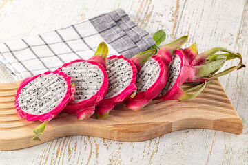 Ripe juicy dragon fruit Pitahaya slices