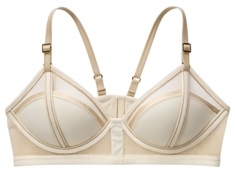 Elegant ivory bra featuring mesh and strap details on background for stock photography composition intimate apparel