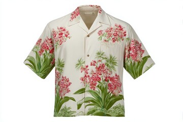 This short-sleeve shirt features a colorful floral print that captures the essence of summer. The light fabric is perfect for warm weather and showcases vibrant pink flowers against a soft background.