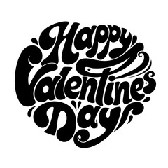 Black groovy lettering happy valentines day typography